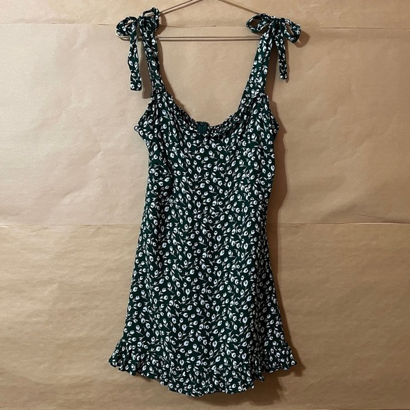 Reformation Dresses & Skirts - Reformation Christine Dress Susanna Green Floral Tie Shoulder Mini Dress Size 10